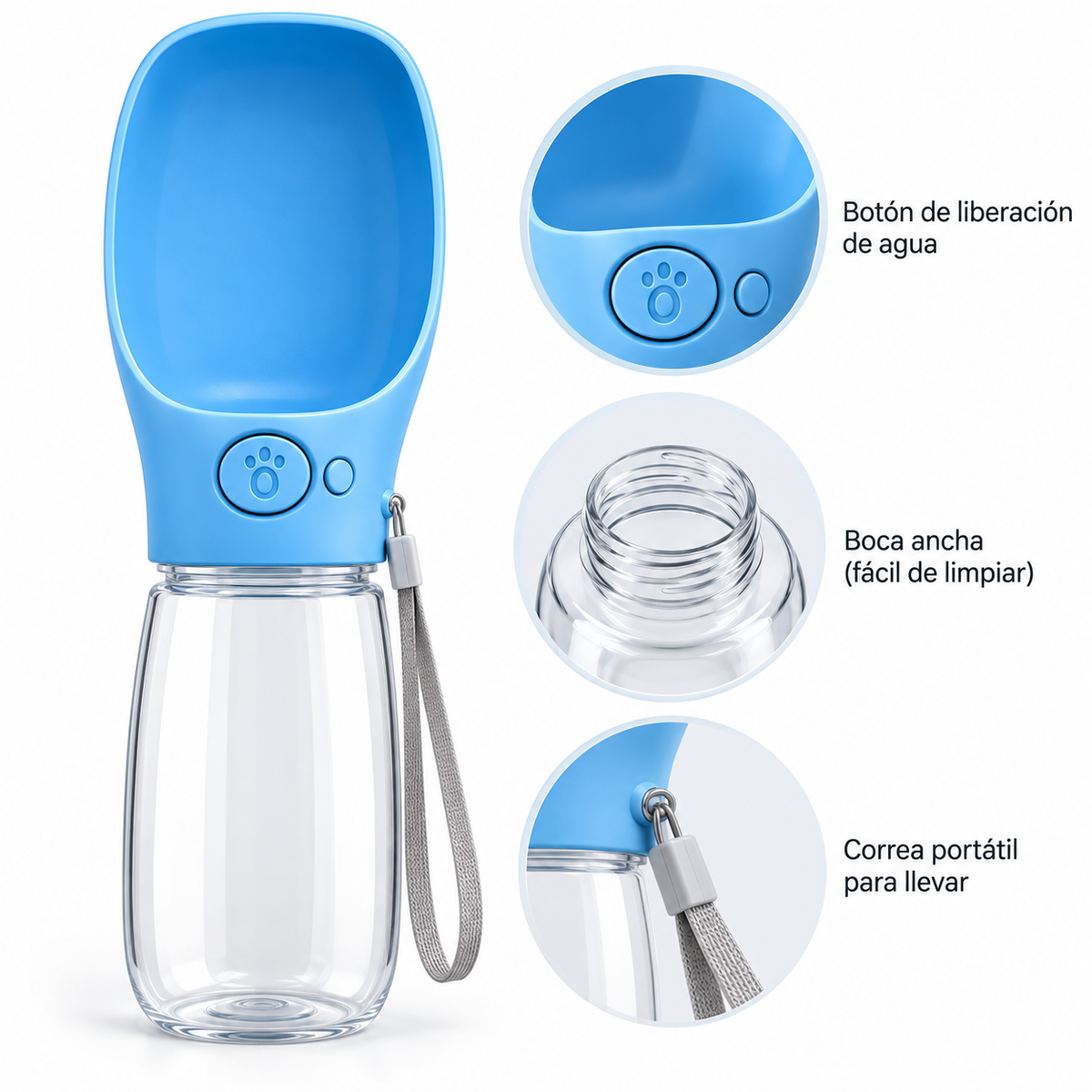 BEBEDERO PORTATIL PARA MASCOTA CON BOTON
