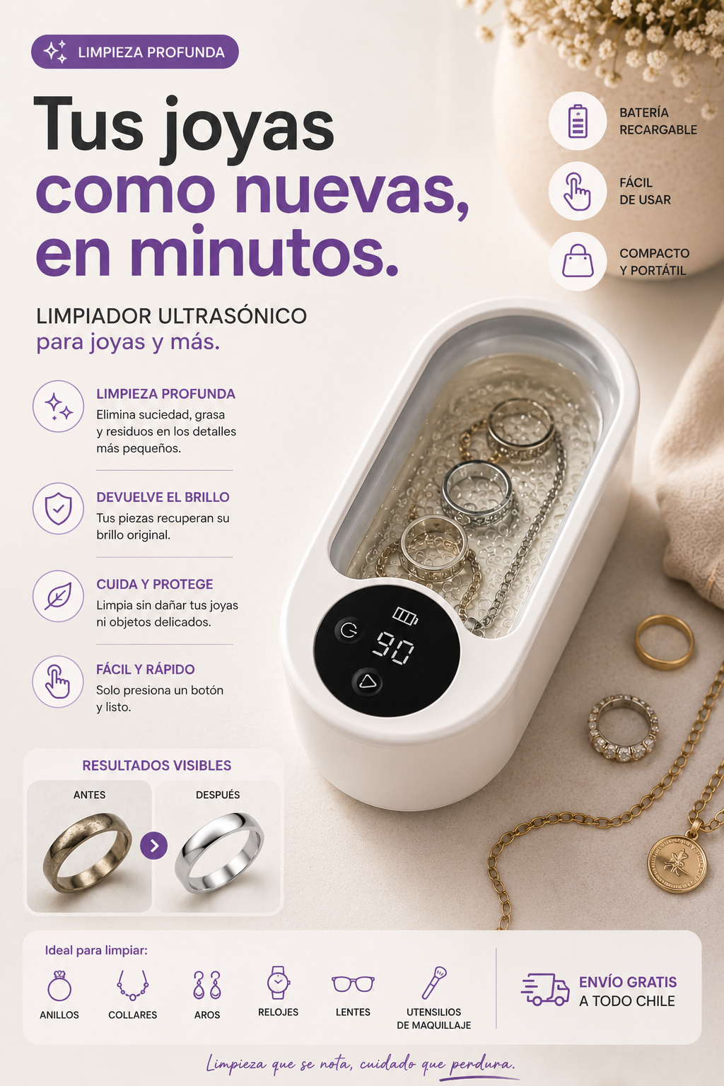 Limpiador ultrasónico de Joyas