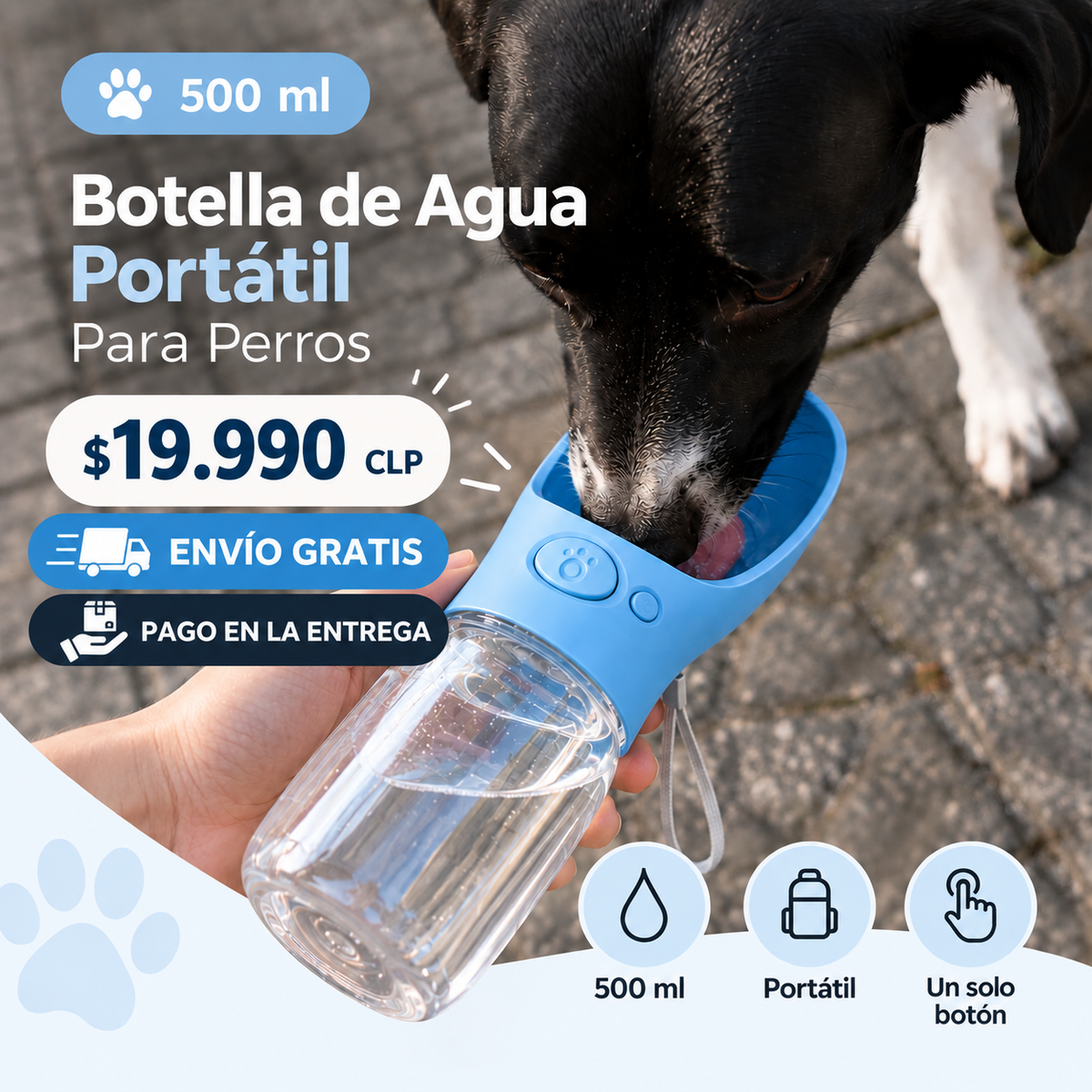 BEBEDERO PORTATIL PARA MASCOTA CON BOTON